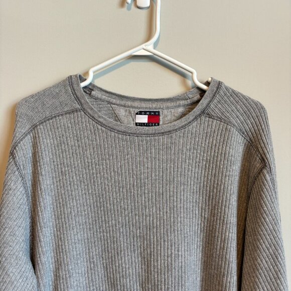 Tommy Hilfiger Men's Large Long Sleeve Ribbed Thermal Gray Layering 90s Vibe - Picture 6 of 12